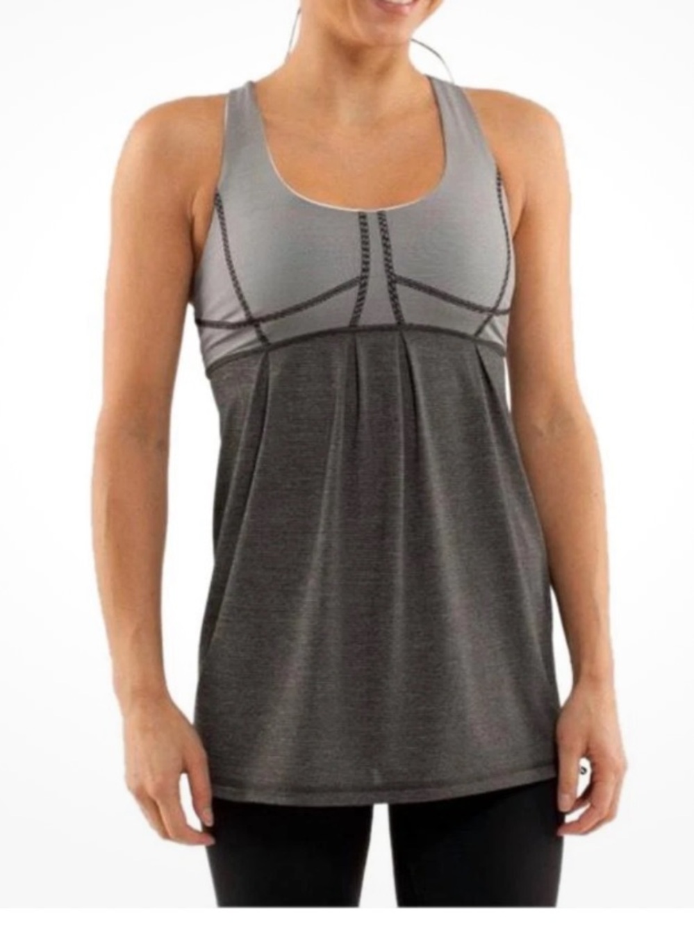 Lululemon run your heart out tank heathered black white microstripe gray 4